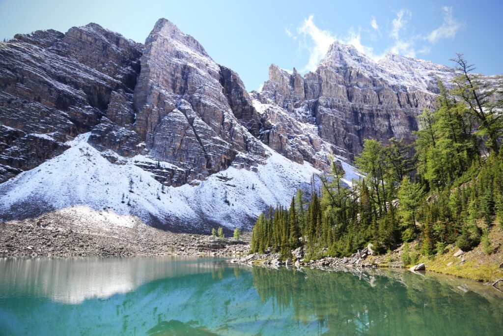 A landscape of Lake Agnes, Mountain, Lake
