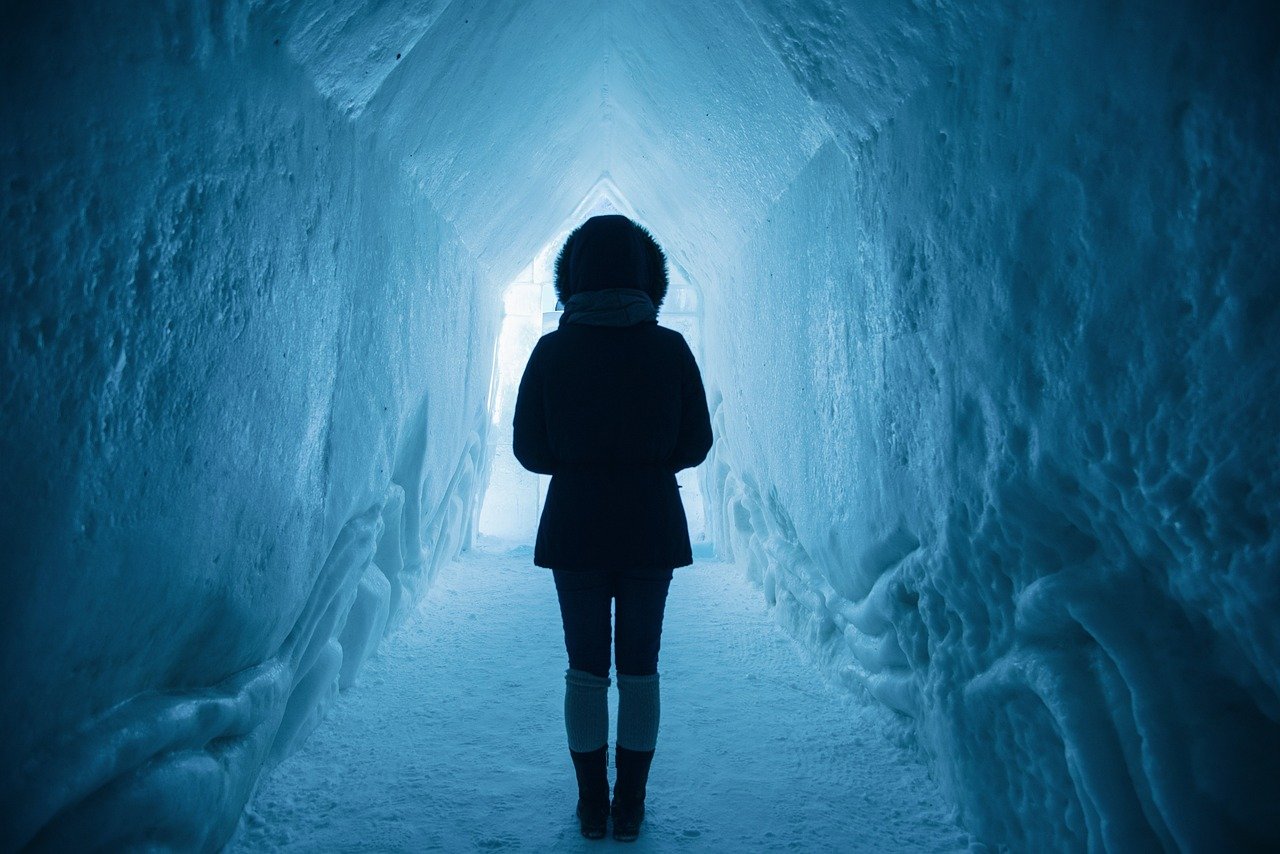 A woman in Ice hotel in Canada