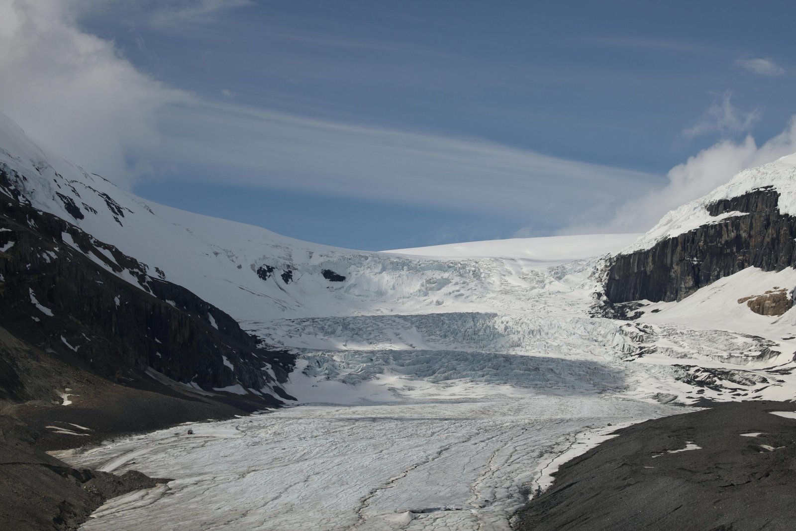 An awe-inspiring view of the one of the banff icefields Athabasca Glacier in Jasper National Park, Alberta, Canada.